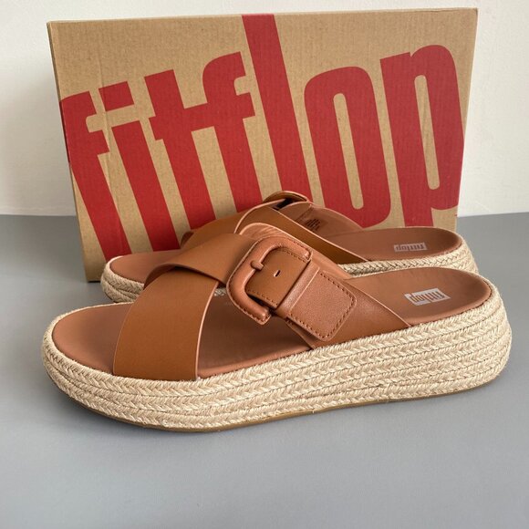 FitFlop Pilar Leather Espadrille Platform Sandals 9-9.5 NWT - Picture 2 of 9